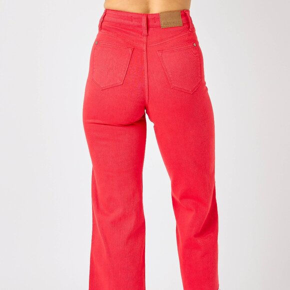 NWT Judy Blue High Waist Red Garment Dyed Tummy Control Crop Wide Leg - Picture 4 of 8